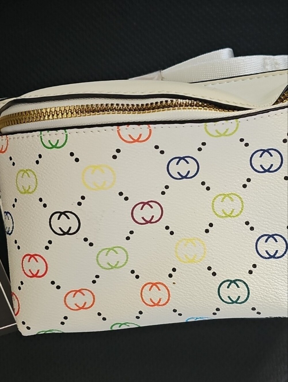 White Multicolor Logo-Print Crossbody Bag